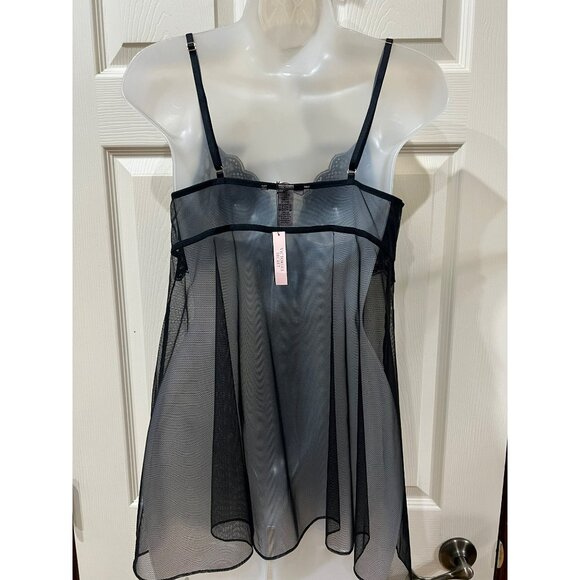 NWT Victorias Secret Black Sheer Lace Babydoll Lingerie With Adjustable Straps S - Picture 7 of 7